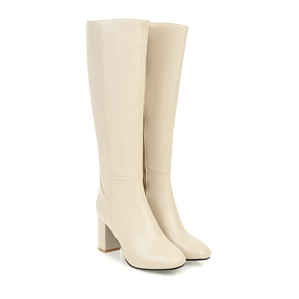 Knee High Boots with Zip Closure and Block Heel for Women