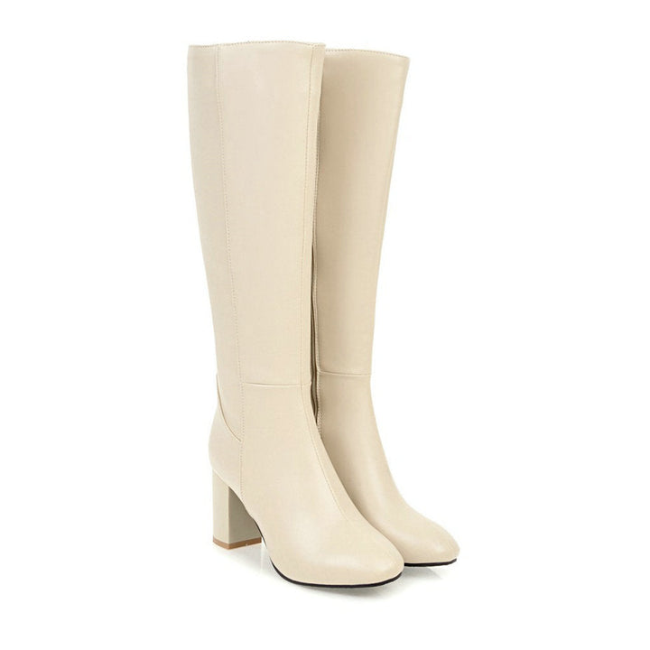 Knee High Boots with Zip Closure and Block Heel for Women