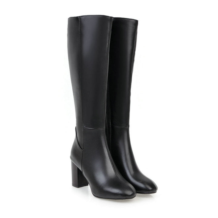 Knee High Boots with Zip Closure and Block Heel for Women