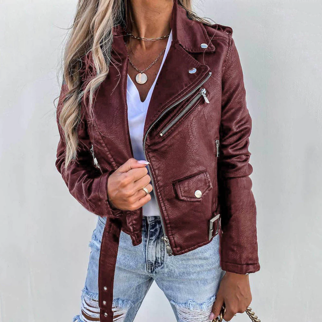 Eva | Stylish lined leather jacket with zipper 0