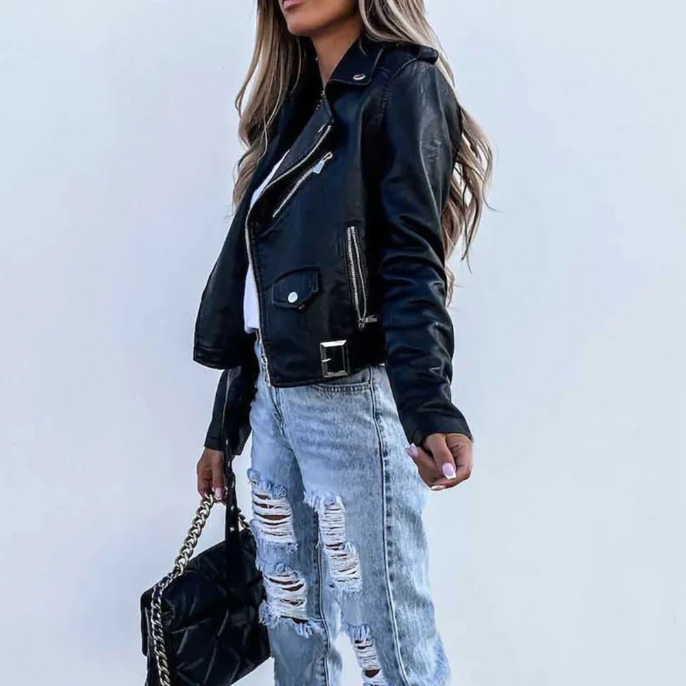 Eva | Stylish lined leather jacket with zipper 1
