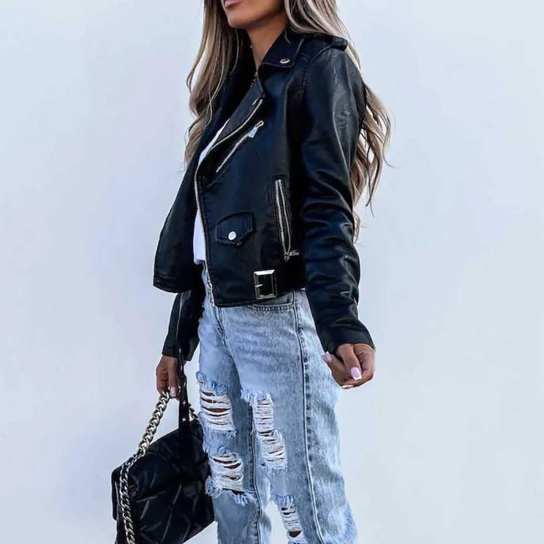 Eva | Stylish lined leather jacket with zipper 1