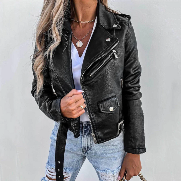 Eva | Stylish lined leather jacket with zipper 2