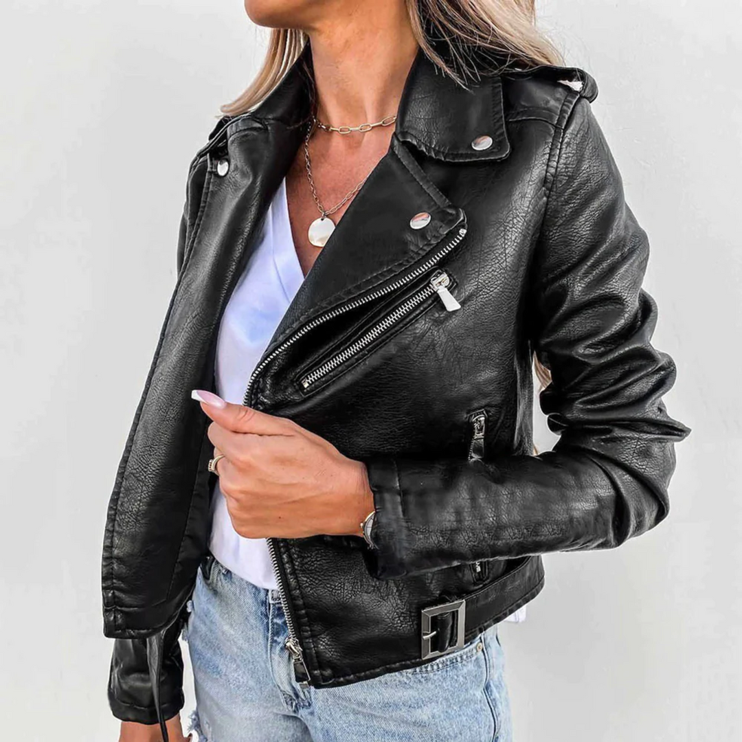 Eva | Stylish lined leather jacket with zipper 3