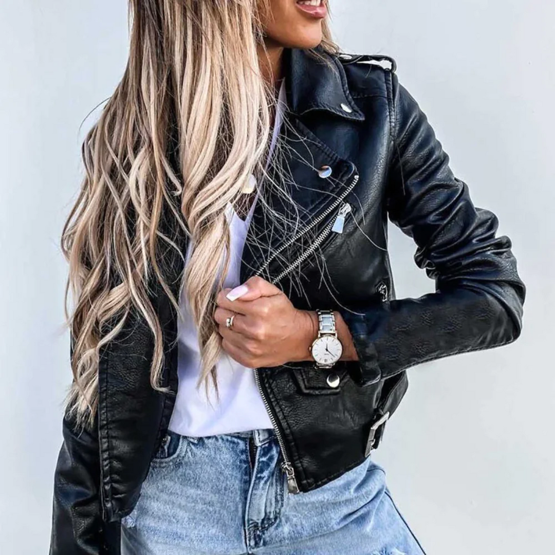 Eva | Stylish lined leather jacket with zipper 4