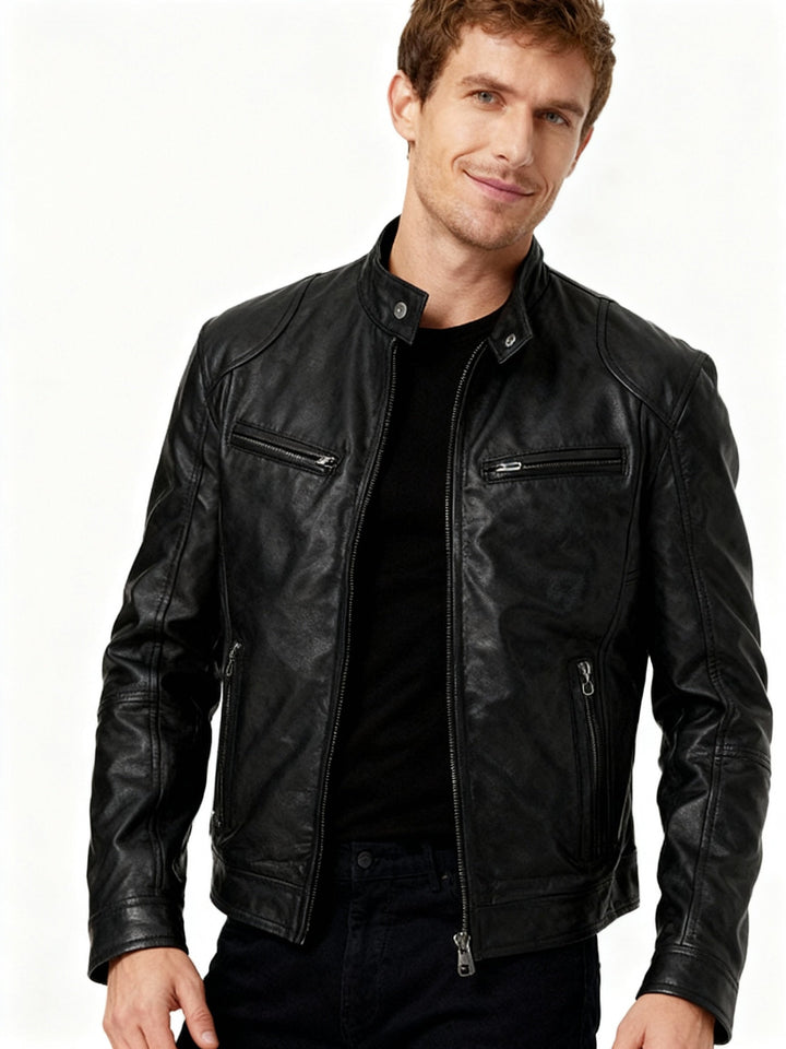 Casual Zip Up Jacket with Stand Collar and Adjustable Cuffs for Men
