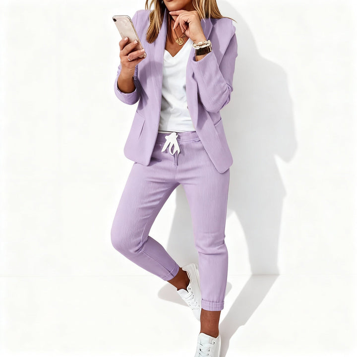 Two Piece Blazer Set with Tailored Jacket and Matching Trousers for Women