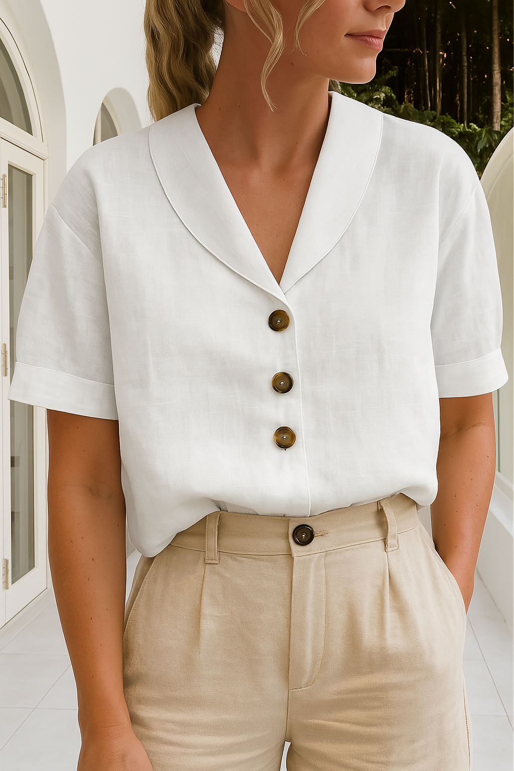 Femke | Trendy cotton and linen ladies t-shirt 0