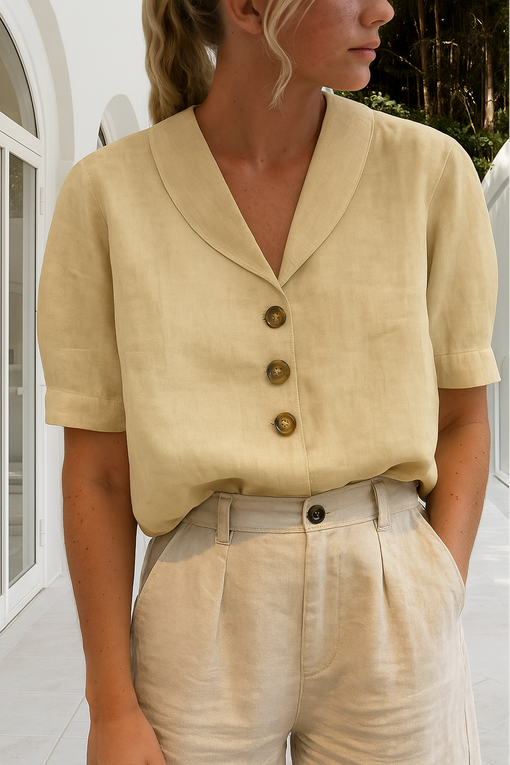 Femke | Trendy cotton and linen ladies t-shirt 5