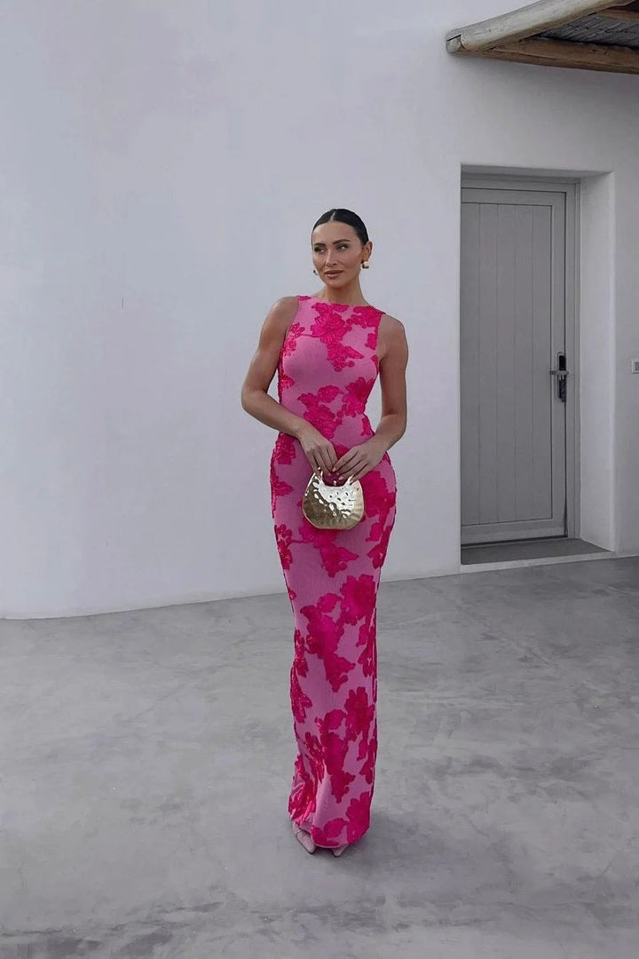 Floral Embroidered Sleeveless Evening Maxi Dress 2