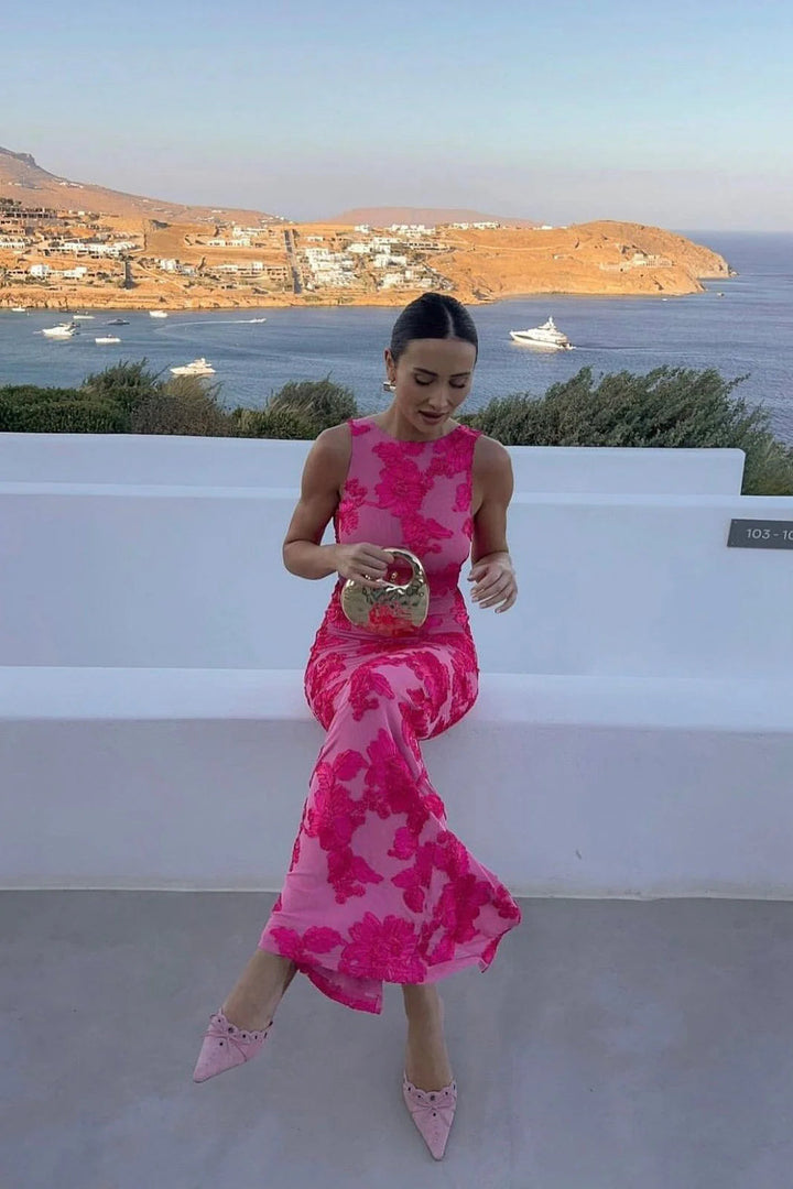 Floral Embroidered Sleeveless Evening Maxi Dress 3