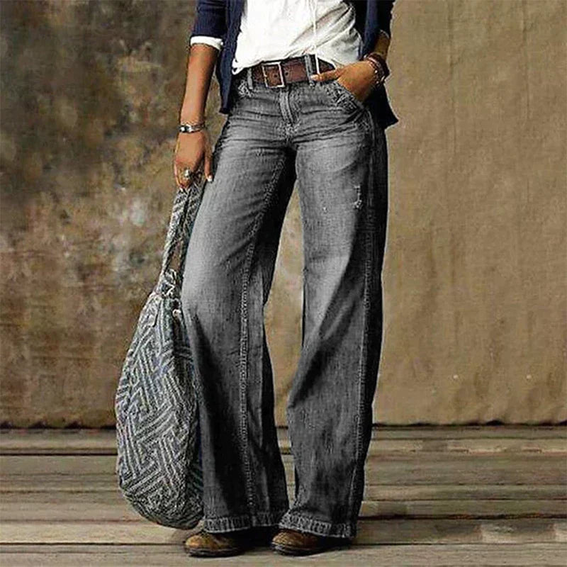 Wide Leg Pants with Relaxed Fit and Straight Cut for Women