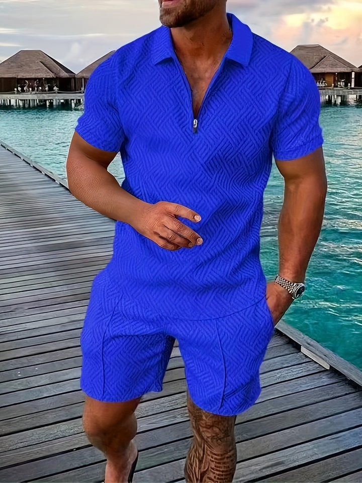 Geometric zip-up short set for men 0