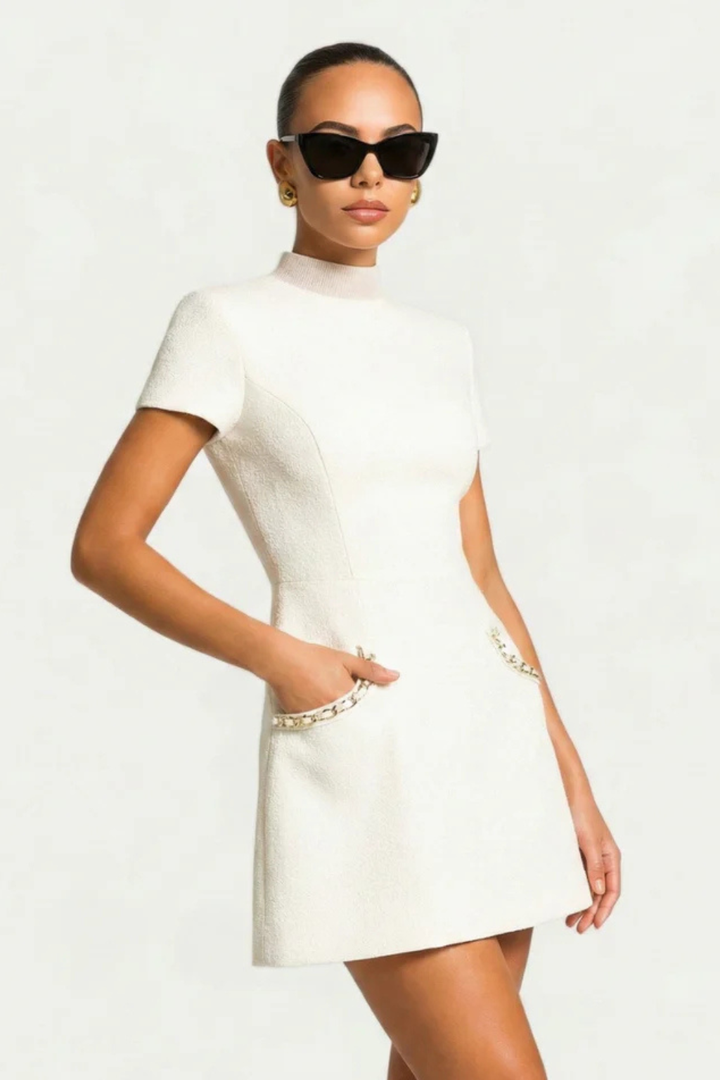 Poppy | Women's Mini Dress Pearl Trim Pocket Detail