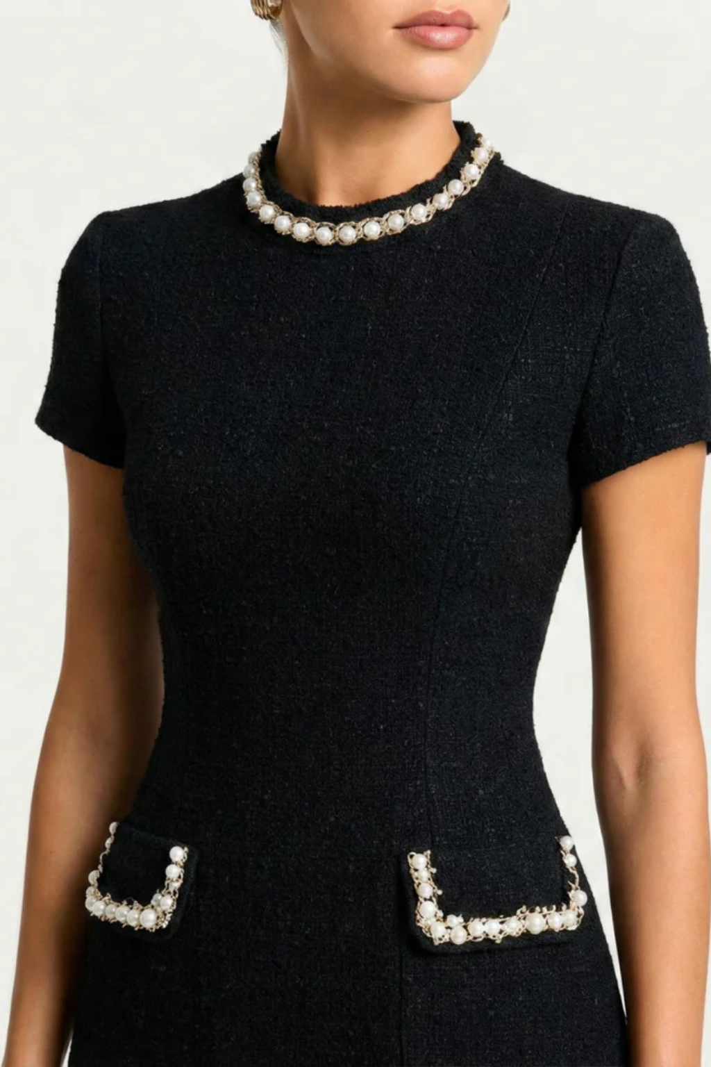 Poppy | Women's Mini Dress Pearl Trim Pocket Detail