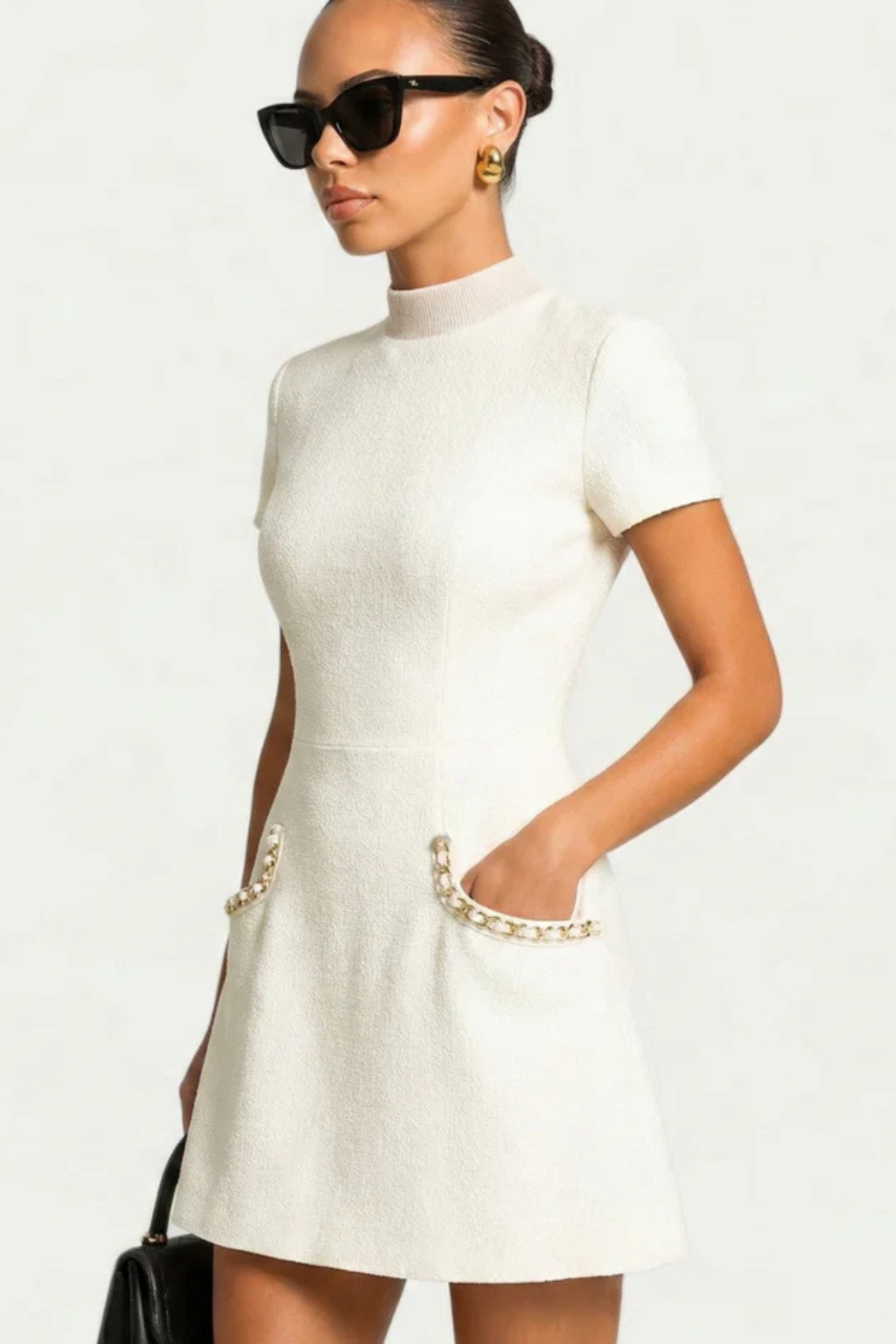 Poppy | Women's Mini Dress Pearl Trim Pocket Detail