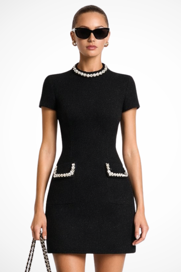 Poppy | Women's Mini Dress Pearl Trim Pocket Detail