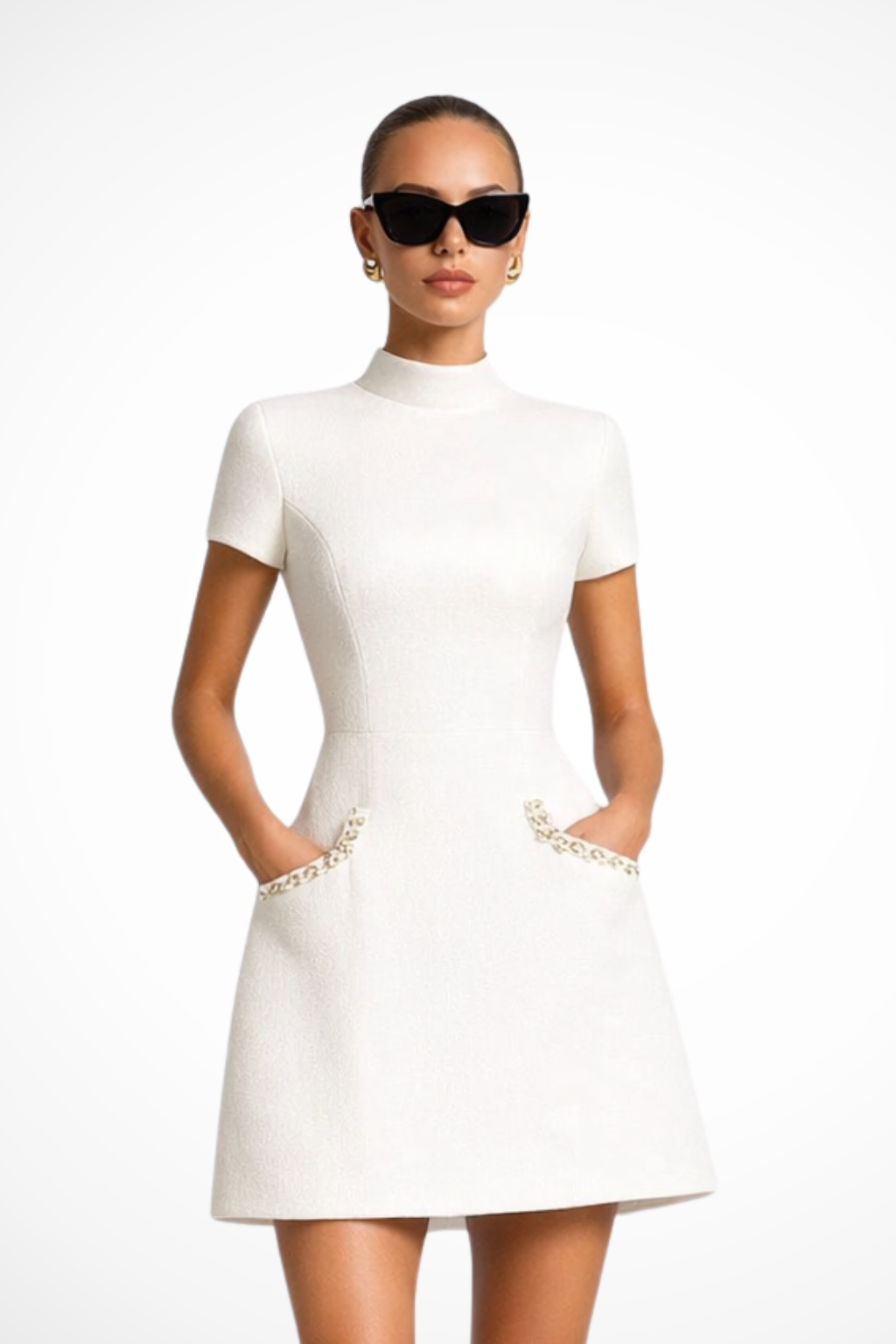 Poppy | Women's Mini Dress Pearl Trim Pocket Detail