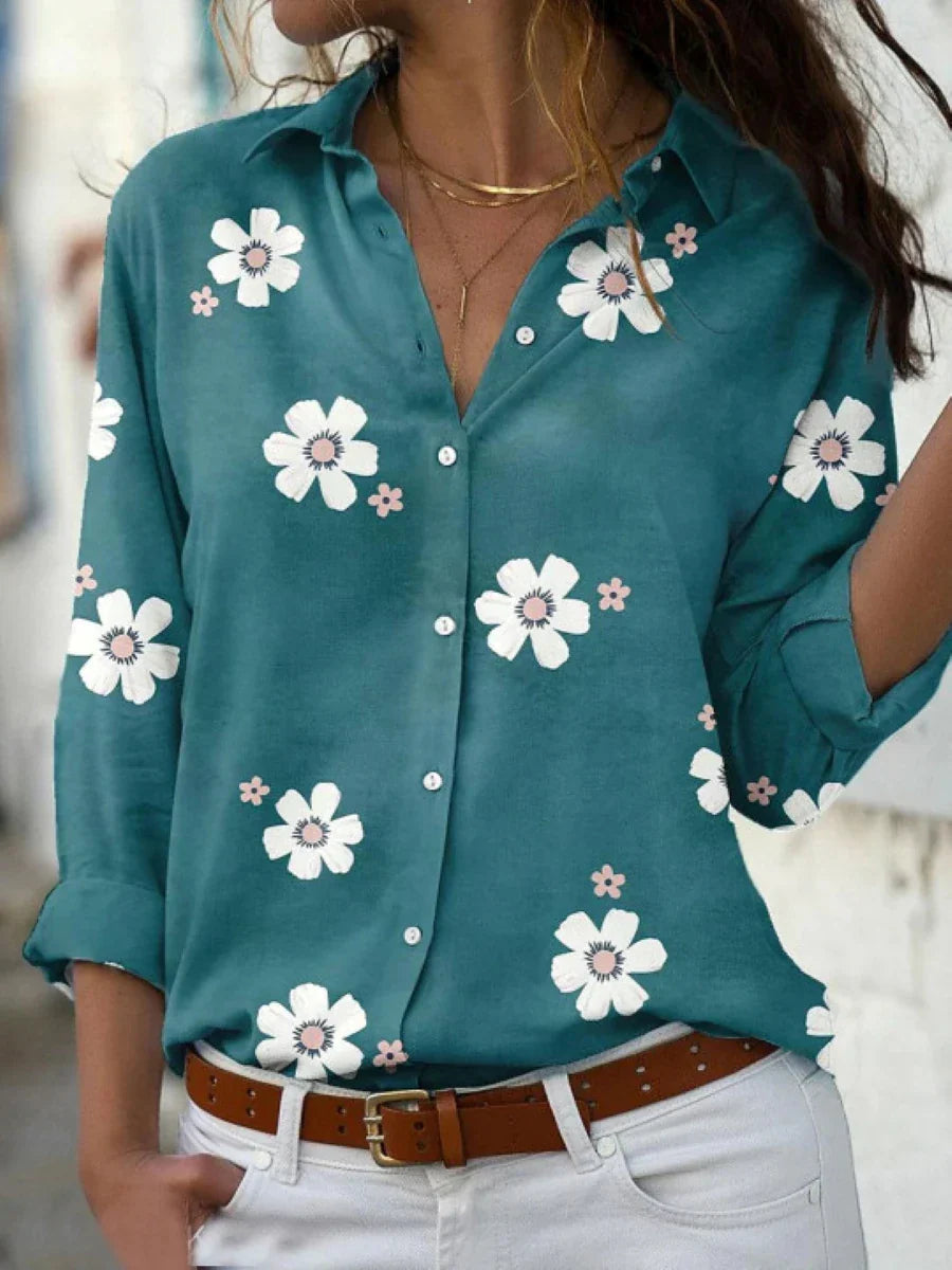 Women's Floral Print Button Front Blouse