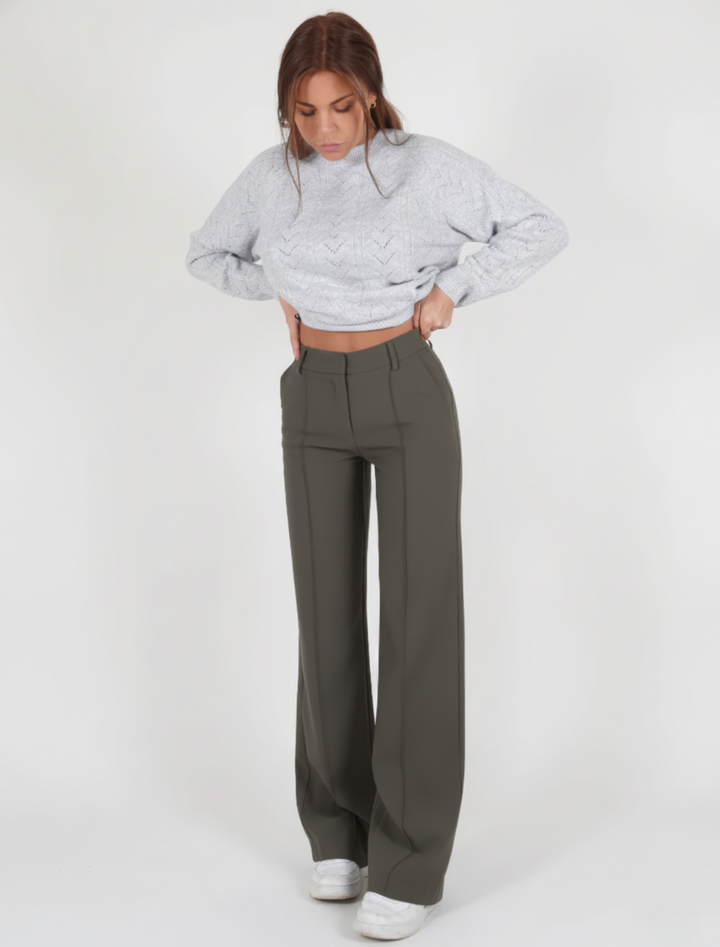 High Waist Straight Leg Trousers with Centre Crease for Women