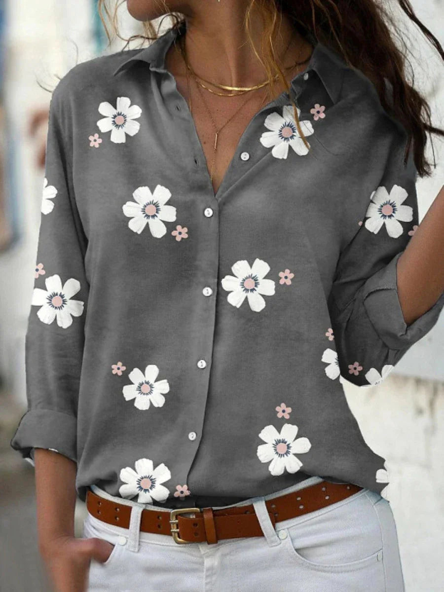 Women's Floral Print Button Front Blouse