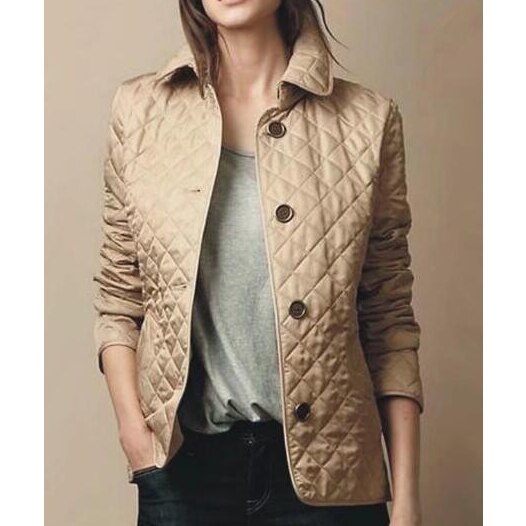 Diamond Quilted Casual Jacket with Button Front for Women