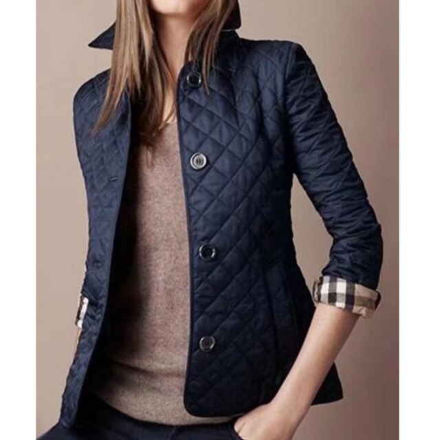 Diamond Quilted Casual Jacket with Button Front for Women