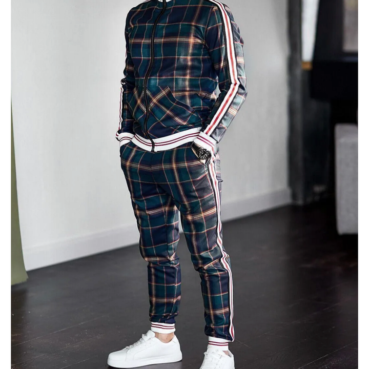 Men’s Checked Tracksuit with Zipper | Two Piece Set
