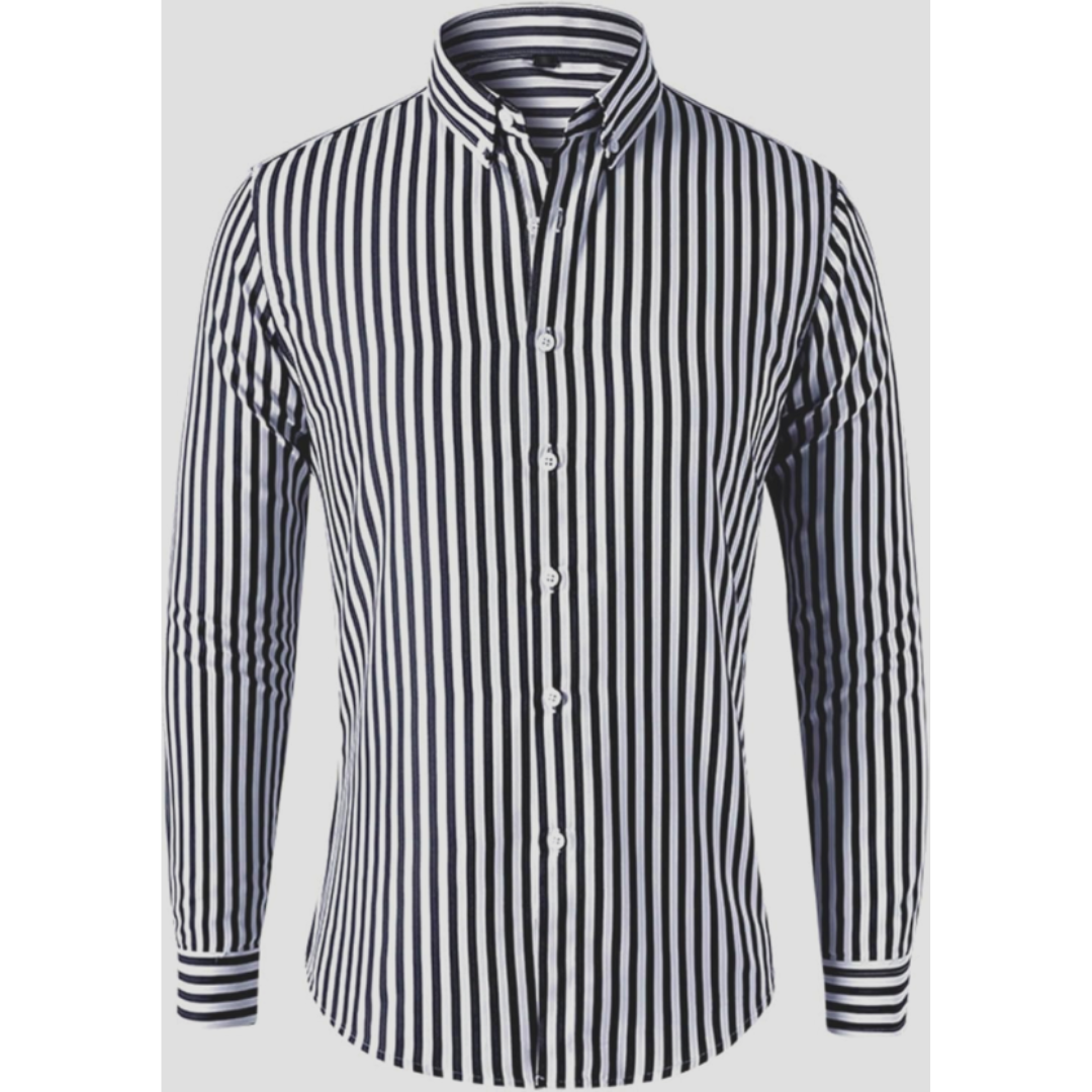 Men’s Striped Long Sleeve Shirt with Collar | Button Down