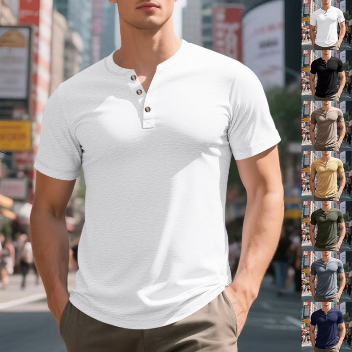 Men’s Button Neck T-Shirt | Casual