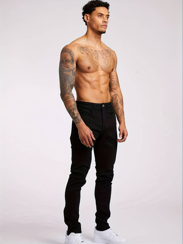 Mid Waist Slim Cut Jeans with Clean Style for Men