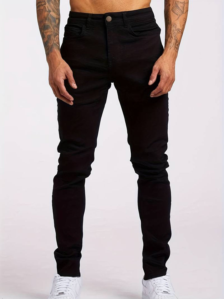 Mid Waist Slim Cut Jeans with Clean Style for Men
