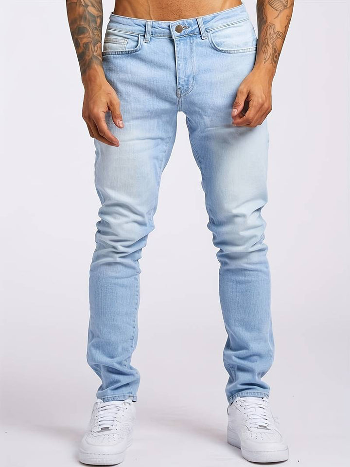 Mid Waist Slim Cut Jeans with Clean Style for Men