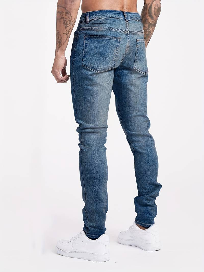 Mid Waist Slim Cut Jeans with Clean Style for Men