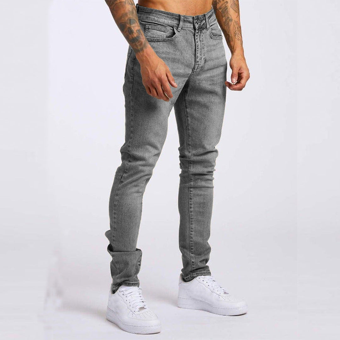 Mid Waist Slim Cut Jeans with Clean Style for Men