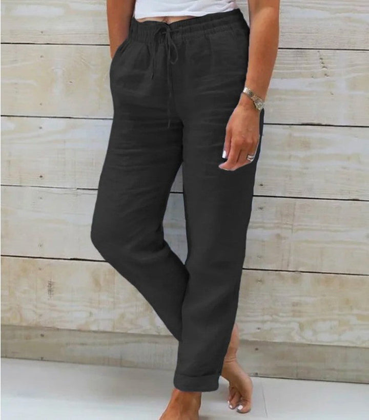 Cropped Drawstring Trousers with Straight Leg for Women