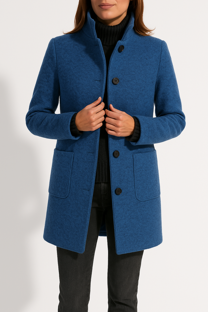 Jackets - elegant polyester coat for women with stylish collar 0