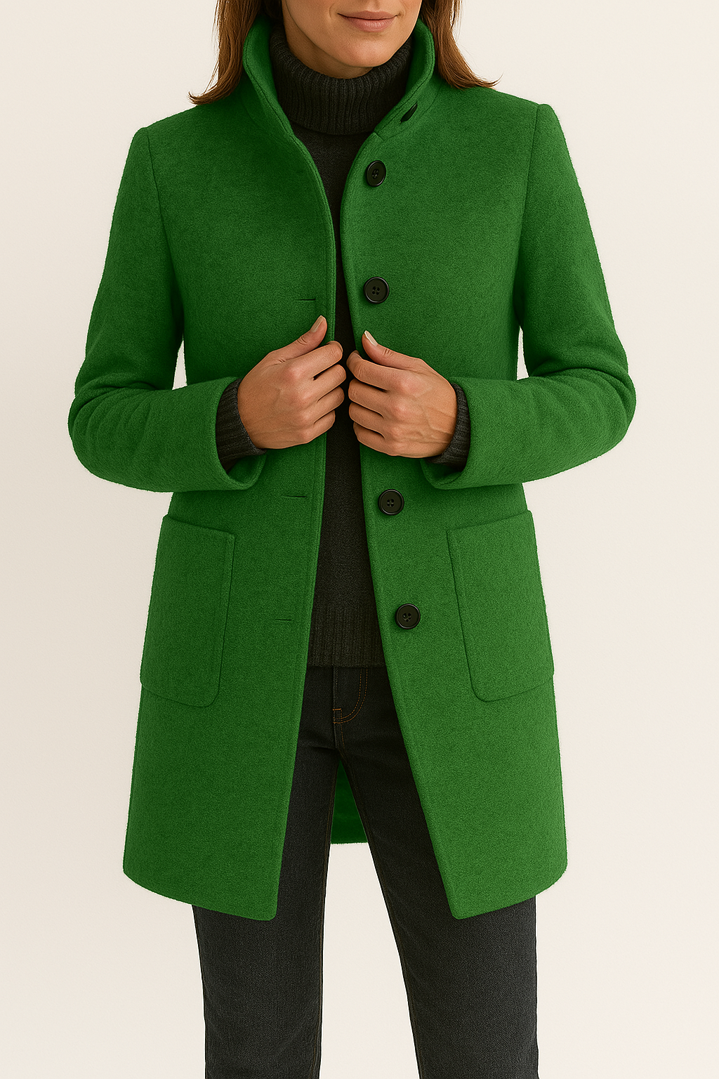 Jackets - elegant polyester coat for women with stylish collar 1