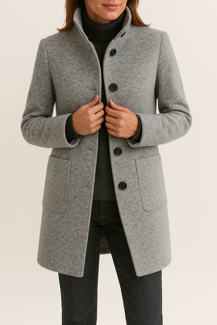 Jackets - elegant polyester coat for women with stylish collar 2