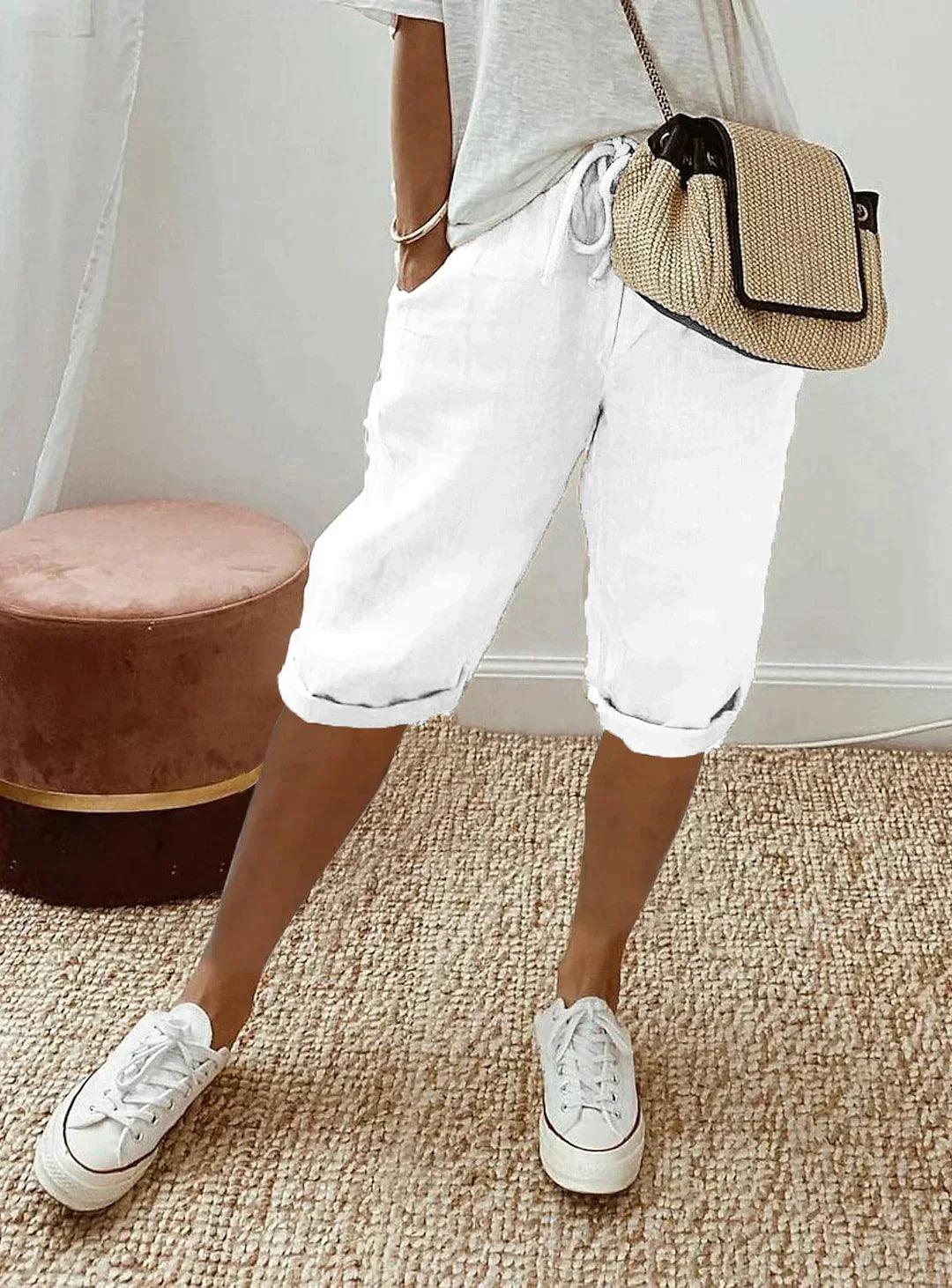 Sophie | Women's Linen Capri Trousers Loose Fit