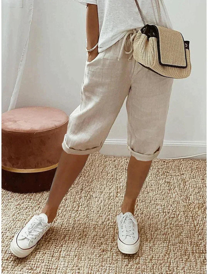 Sophie | Women's Linen Capri Trousers Loose Fit