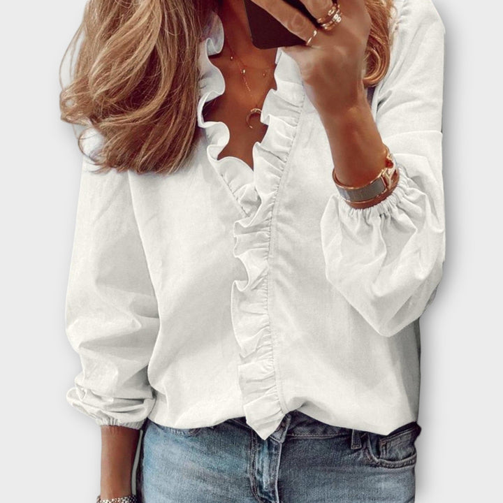 Women's Ruffle Front V-Neck Blouse