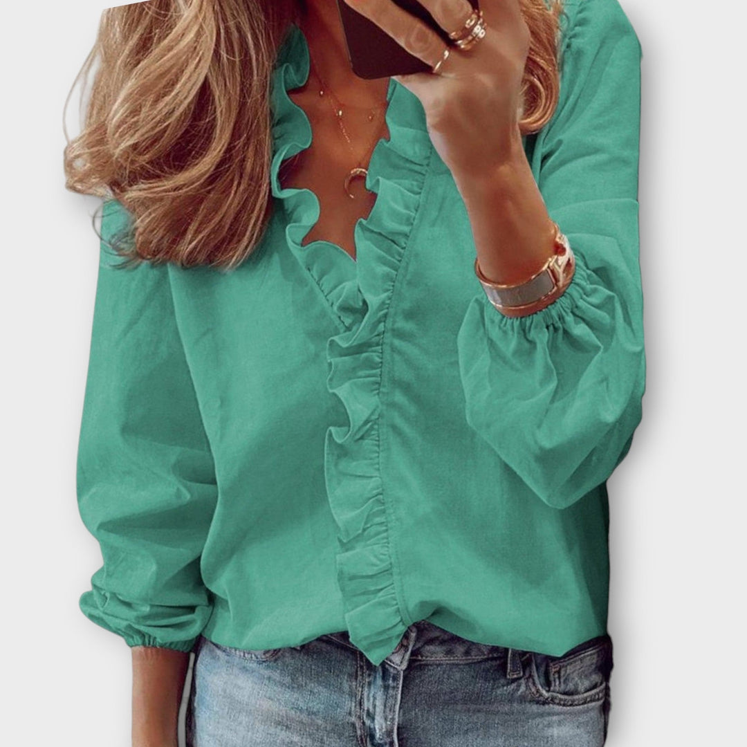 Women's Ruffle Front V-Neck Blouse