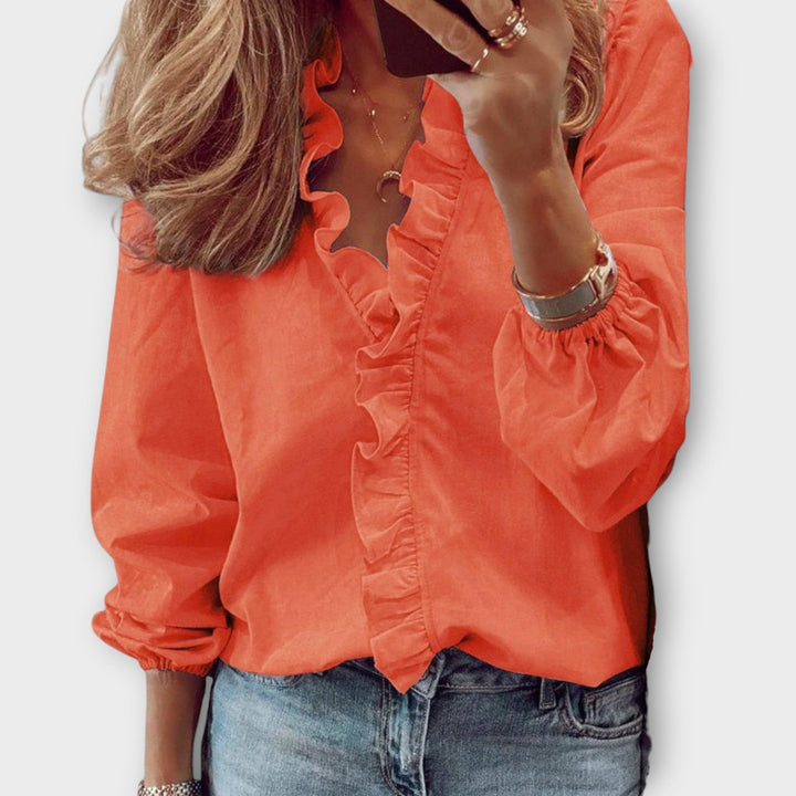 Women's Ruffle Front V-Neck Blouse