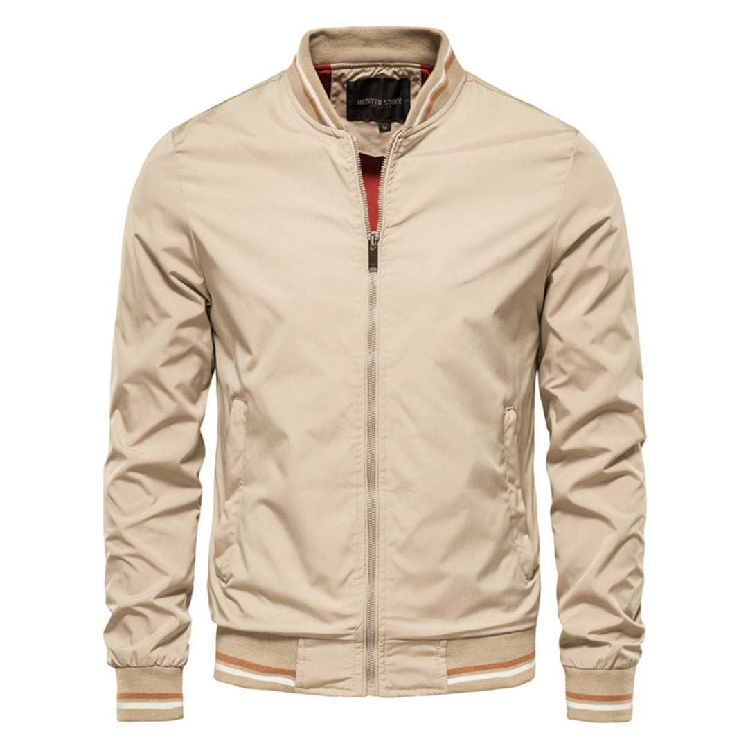 Bomber Jacket with Zip Front and Stand Collar for Men