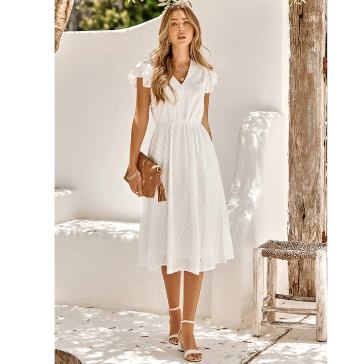 Women’s Short Sleeve Summer Dress with Ruffles | Midi