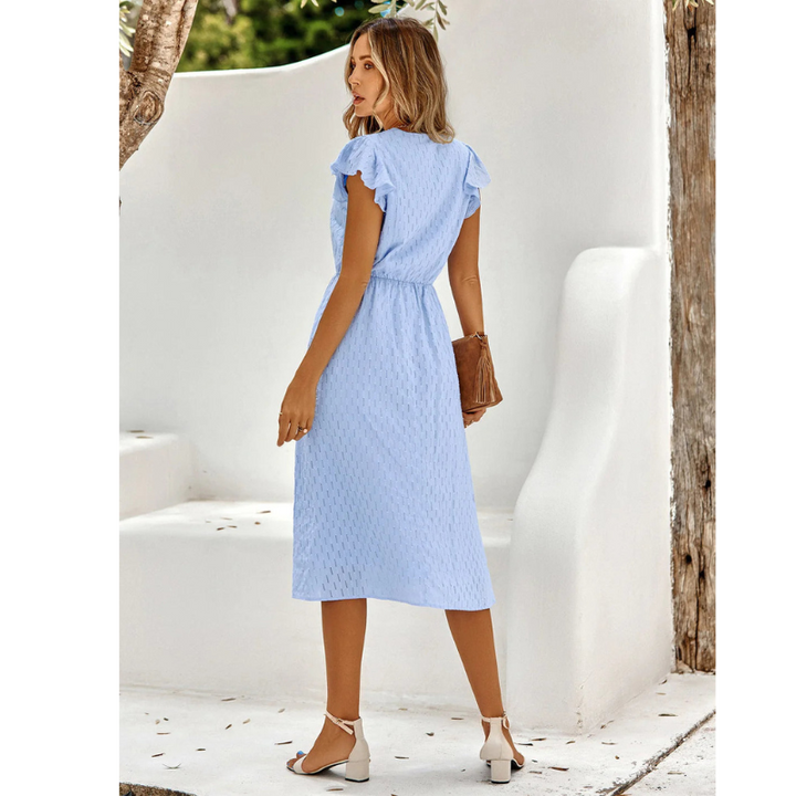 Women’s Short Sleeve Summer Dress with Ruffles | Midi