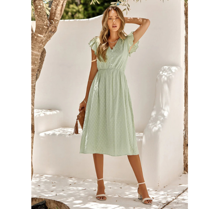 Women’s Short Sleeve Summer Dress with Ruffles | Midi