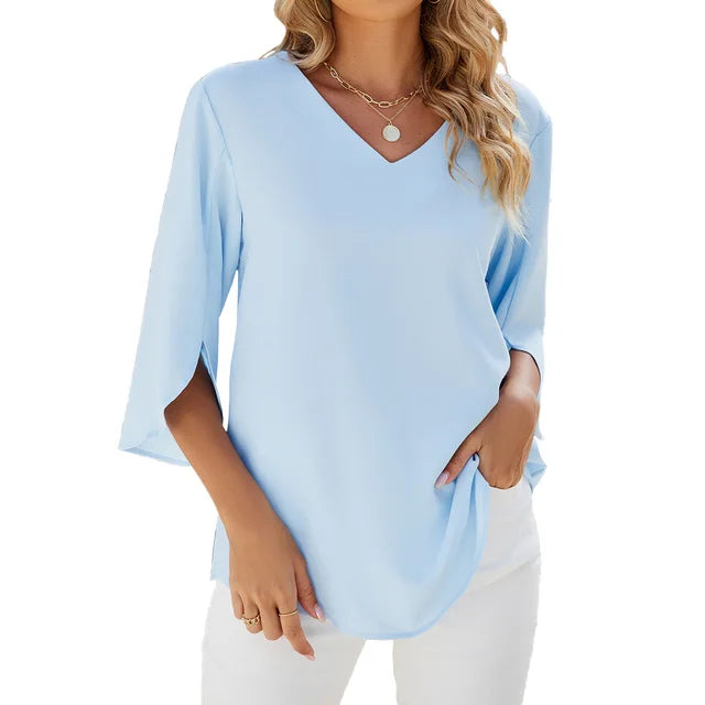 Ladies 3/4 sleeves V neckline summer blouse | Comfortable 0
