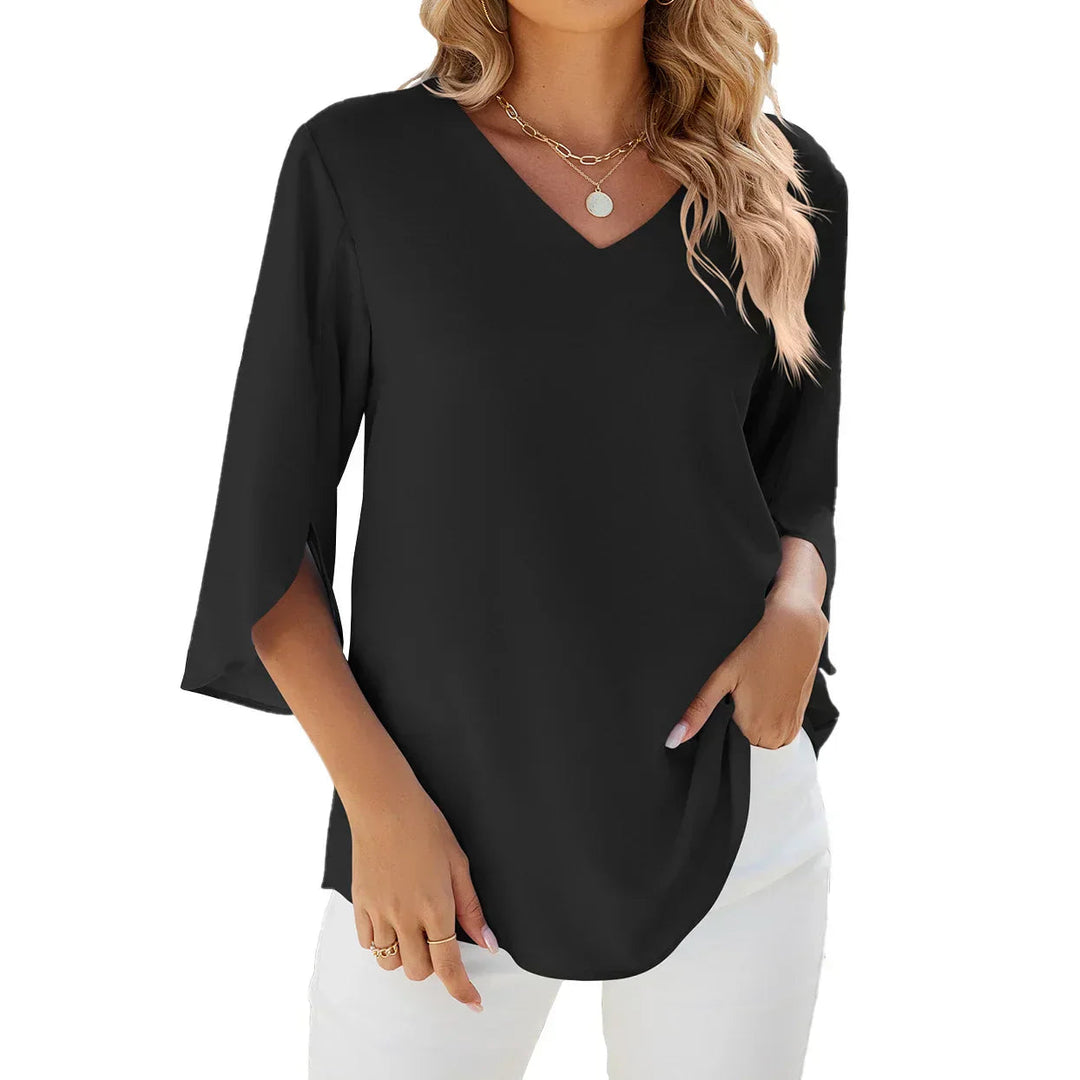 Ladies 3/4 sleeves V neckline summer blouse | Comfortable 3